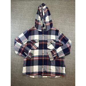 Pink Rose Women’s Plaid Flannel-XL/Blue+White+Red/Button Up/Long Sleeve/Hooded